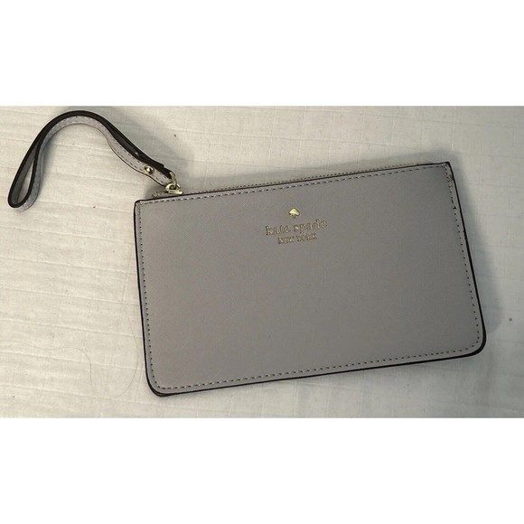 kate spade new york Handbags - KATE SPADE New York Leather Wristlet Taupe Gray Zip Up Card Case 8 x 5 Strap